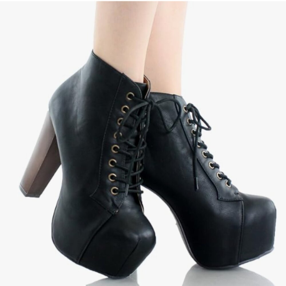 Chunky High Heel Lace Up Ankle Boot Bootie